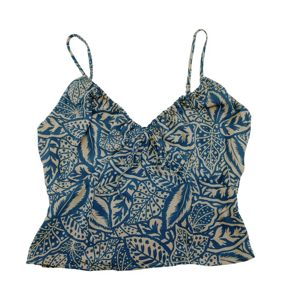 Sienna Sky Blue Tropical Leaf Smocked Back Camisole Top Size L